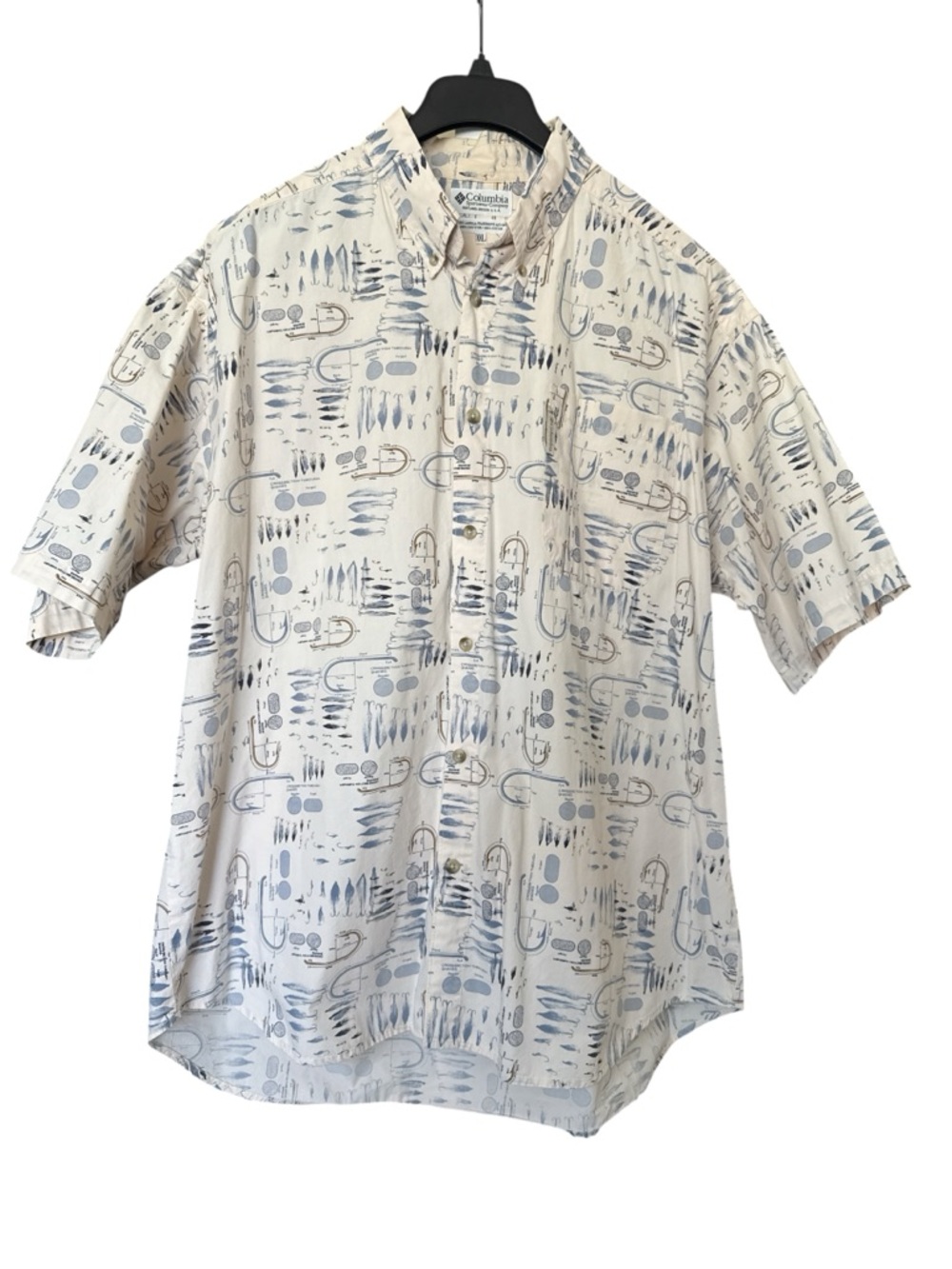 Columbia Fishing Print Button Down Shirt 2XL Vintage Style Cotton Outdoor